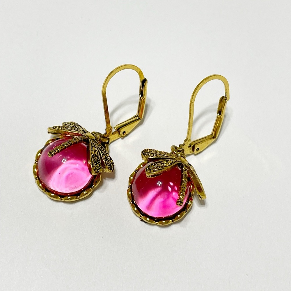 Elegant Gold and Pink Dragonfly Earrings